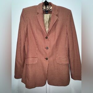 Ann Taylor 90s houndstooth wool tailored blazer size 8 red and beige